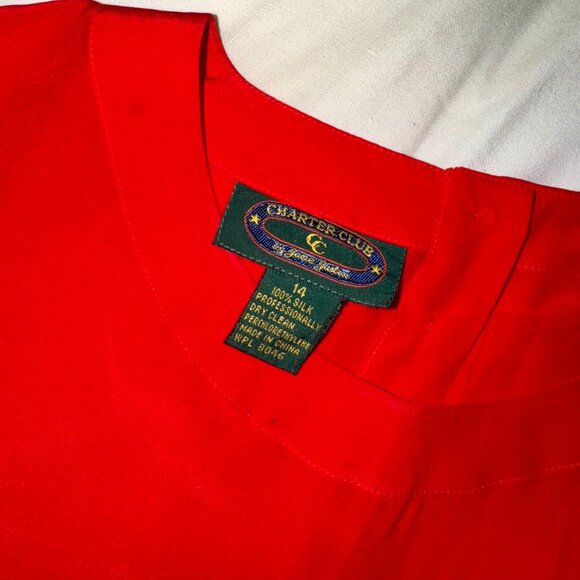 Vintage Charter Club 100% Silk Blouse Red Size 14 | Button-Back Classic Holiday - Picture 4 of 14